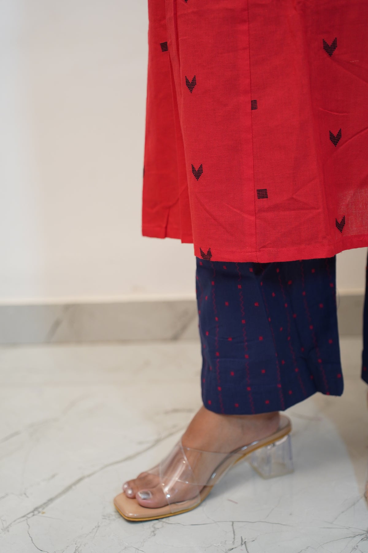 Red Chevron Kurta Set