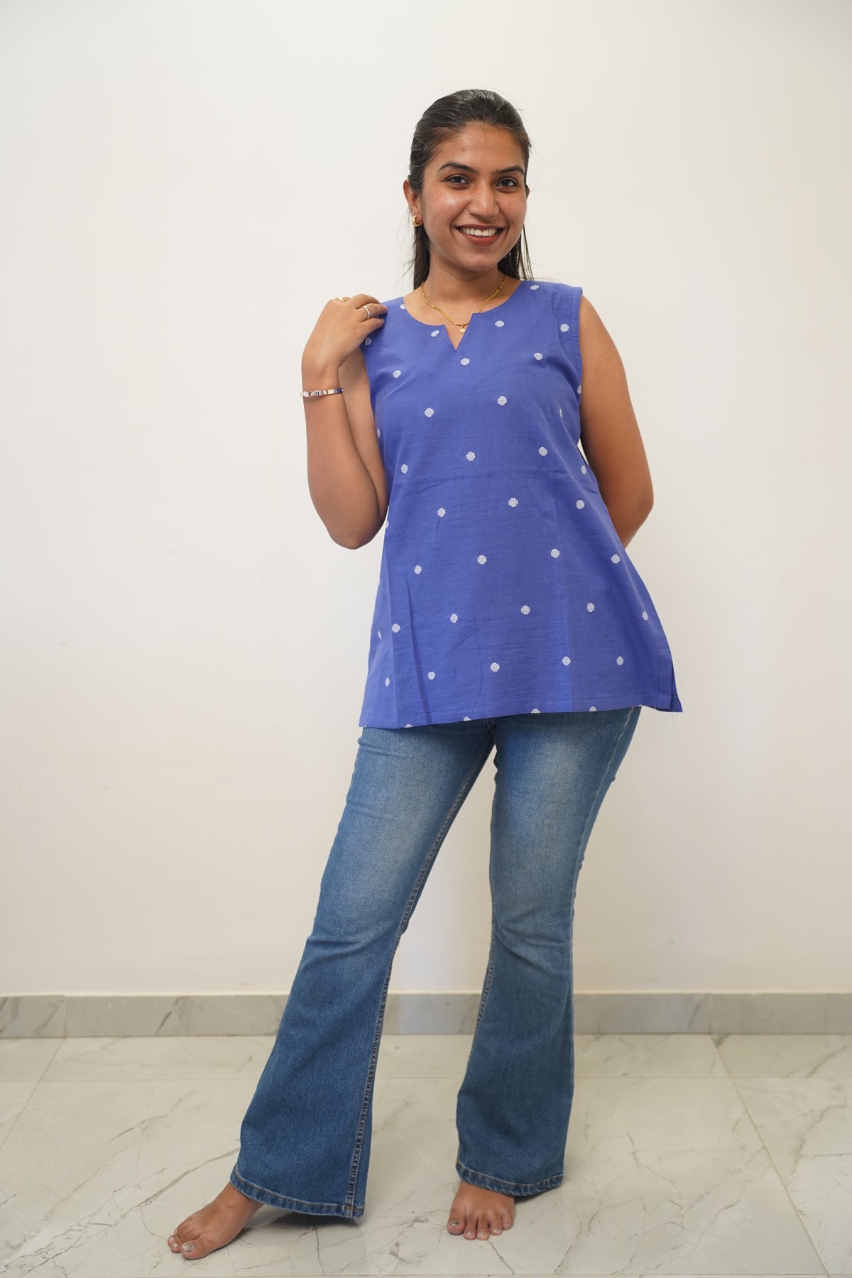 Blue Polka Short Kurti