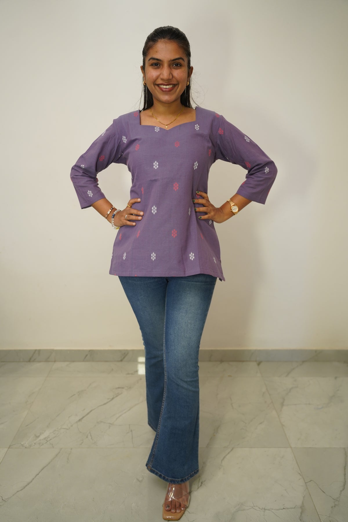 Lavender Floral Short Kurti