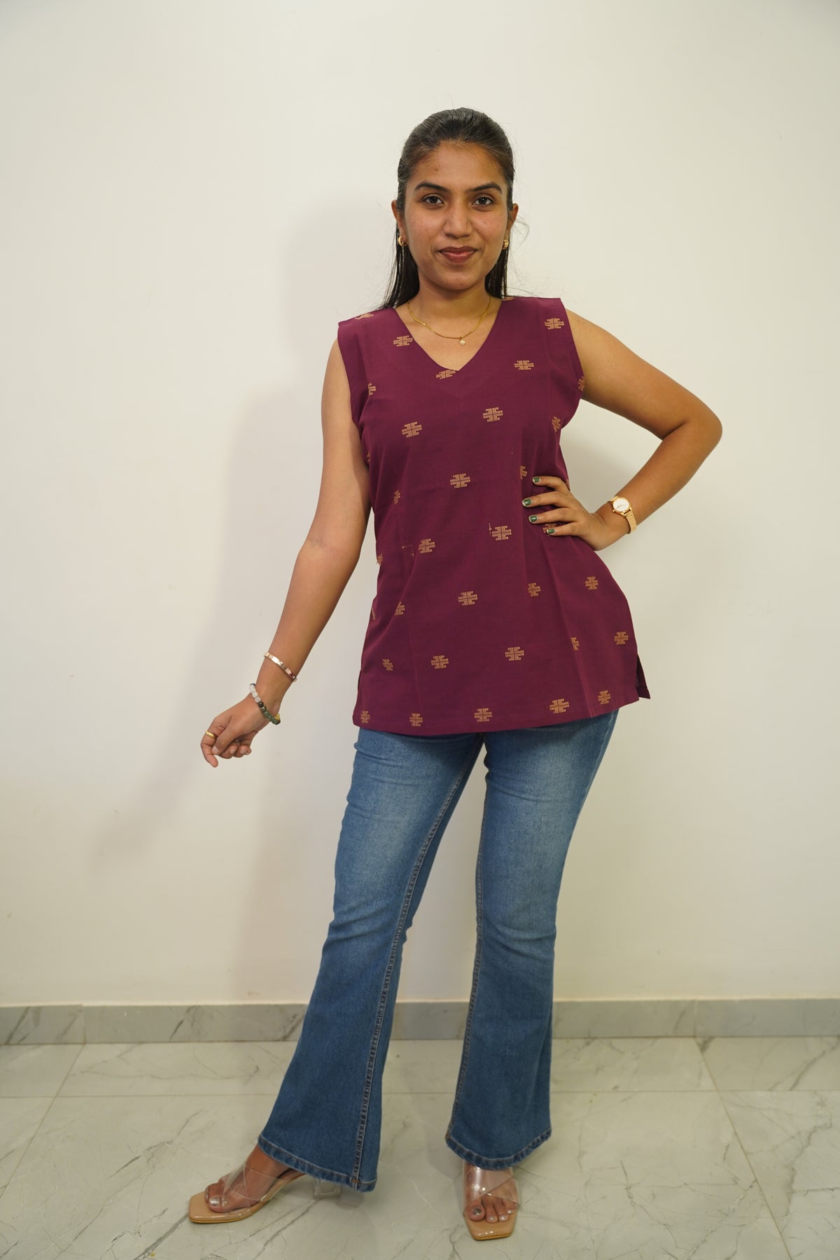 Wine Cross Short Kurti