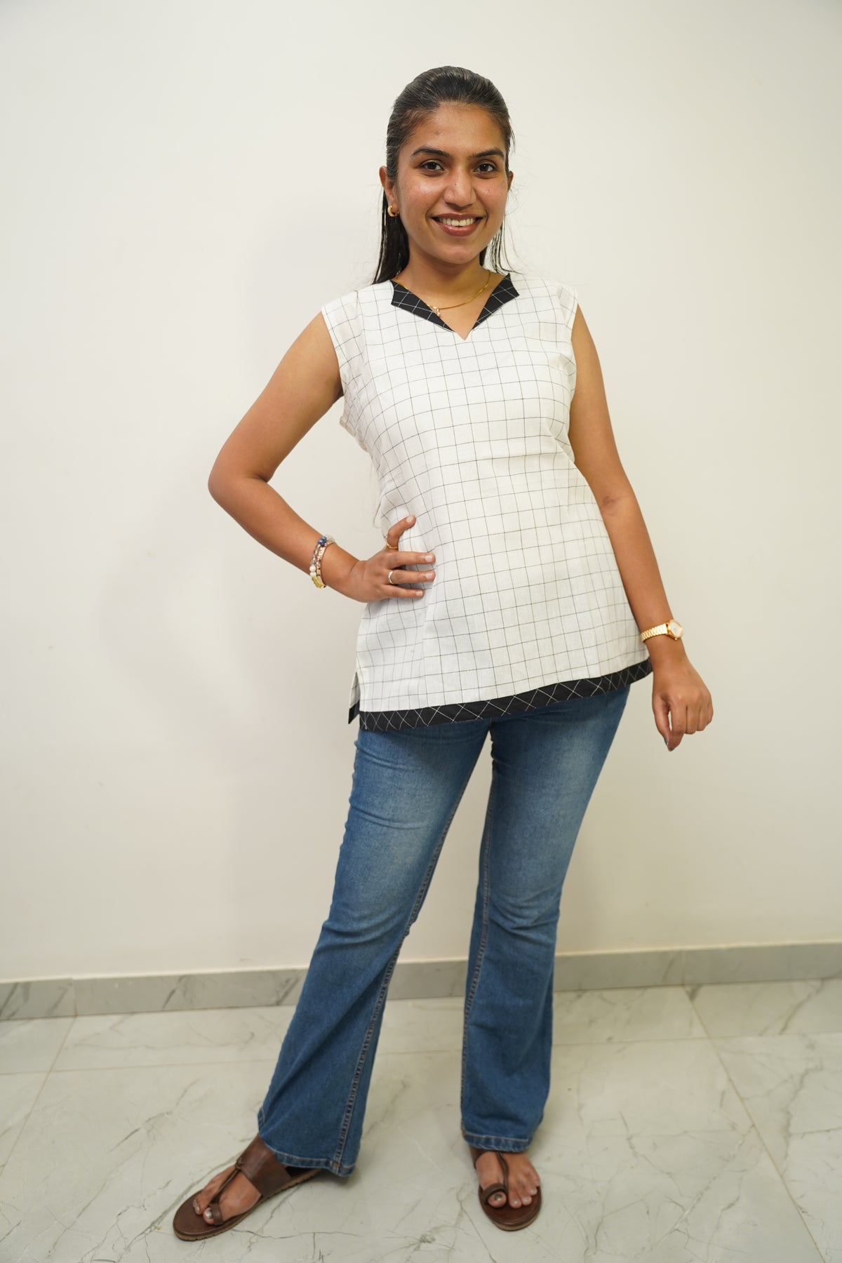 White Checks Short Kurti
