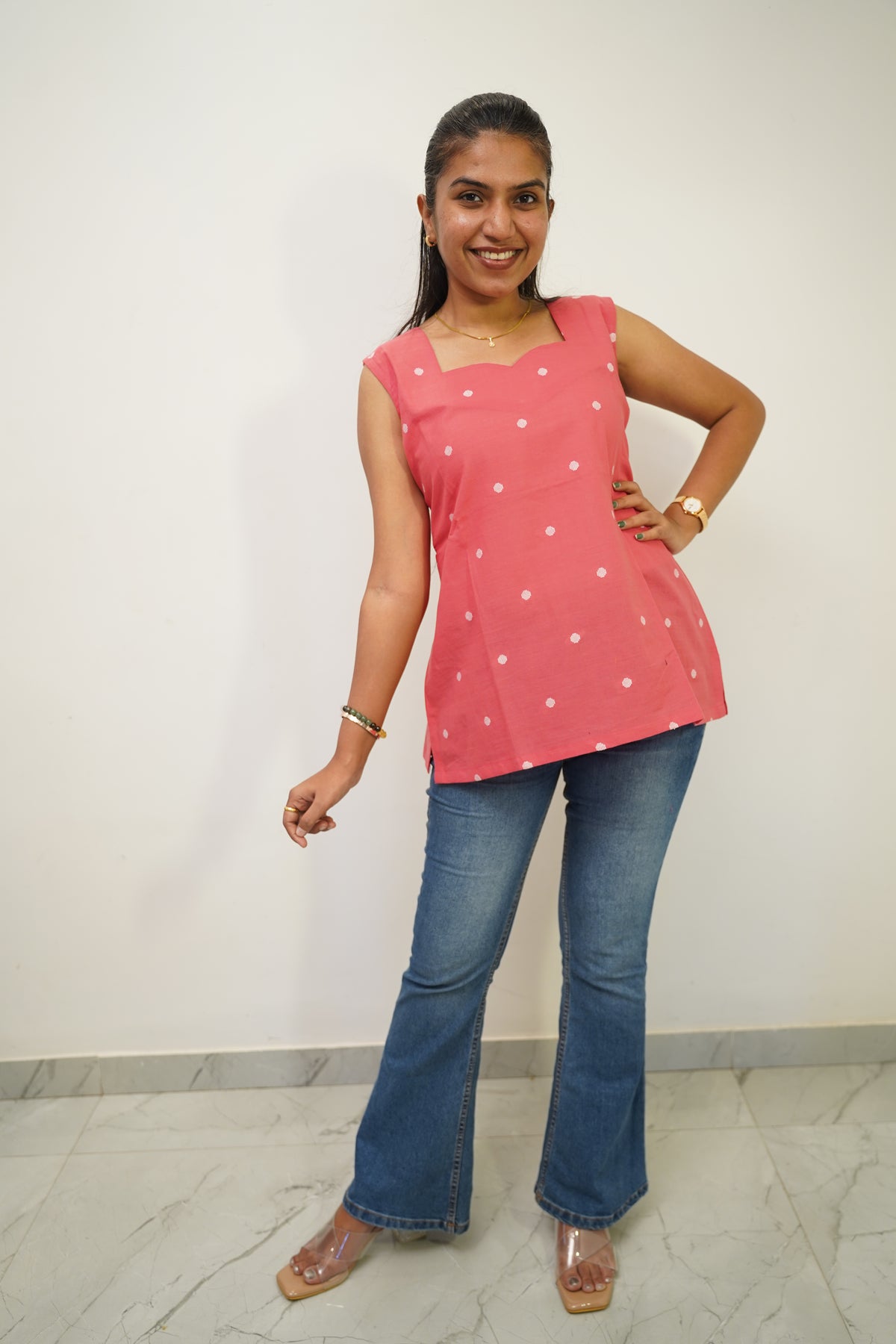 Pink Polka Short Kurti
