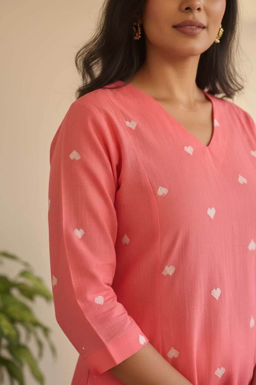 Coral Pink Bloom Kurta Set