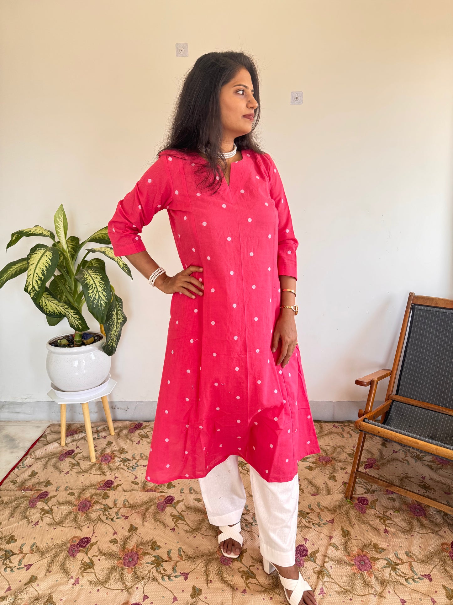 Pink Polka Kurta Set