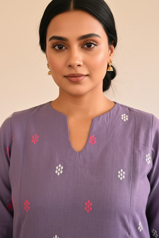 Lavender Floral Buti Kurta Set