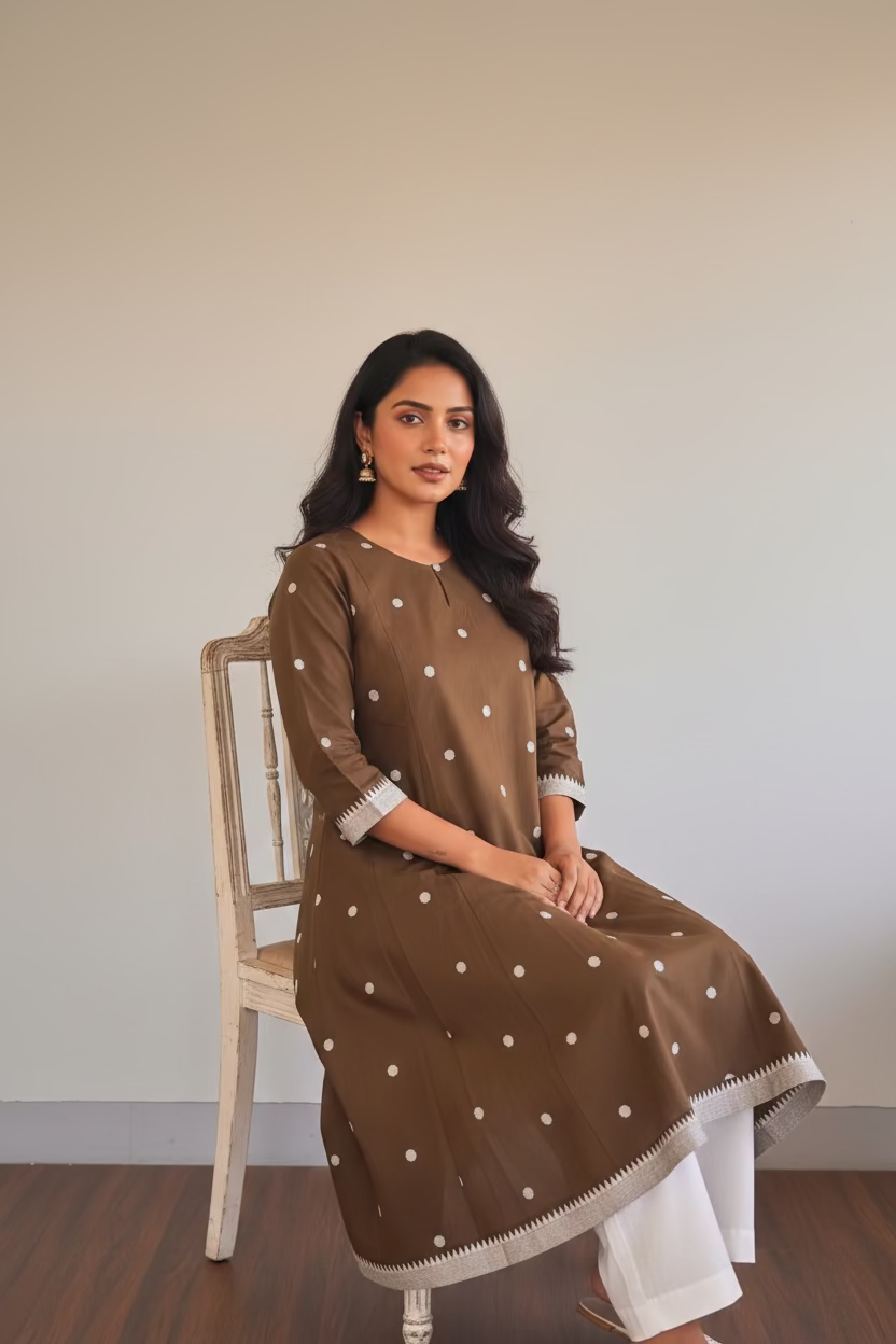Mocha Polka Kurta Set