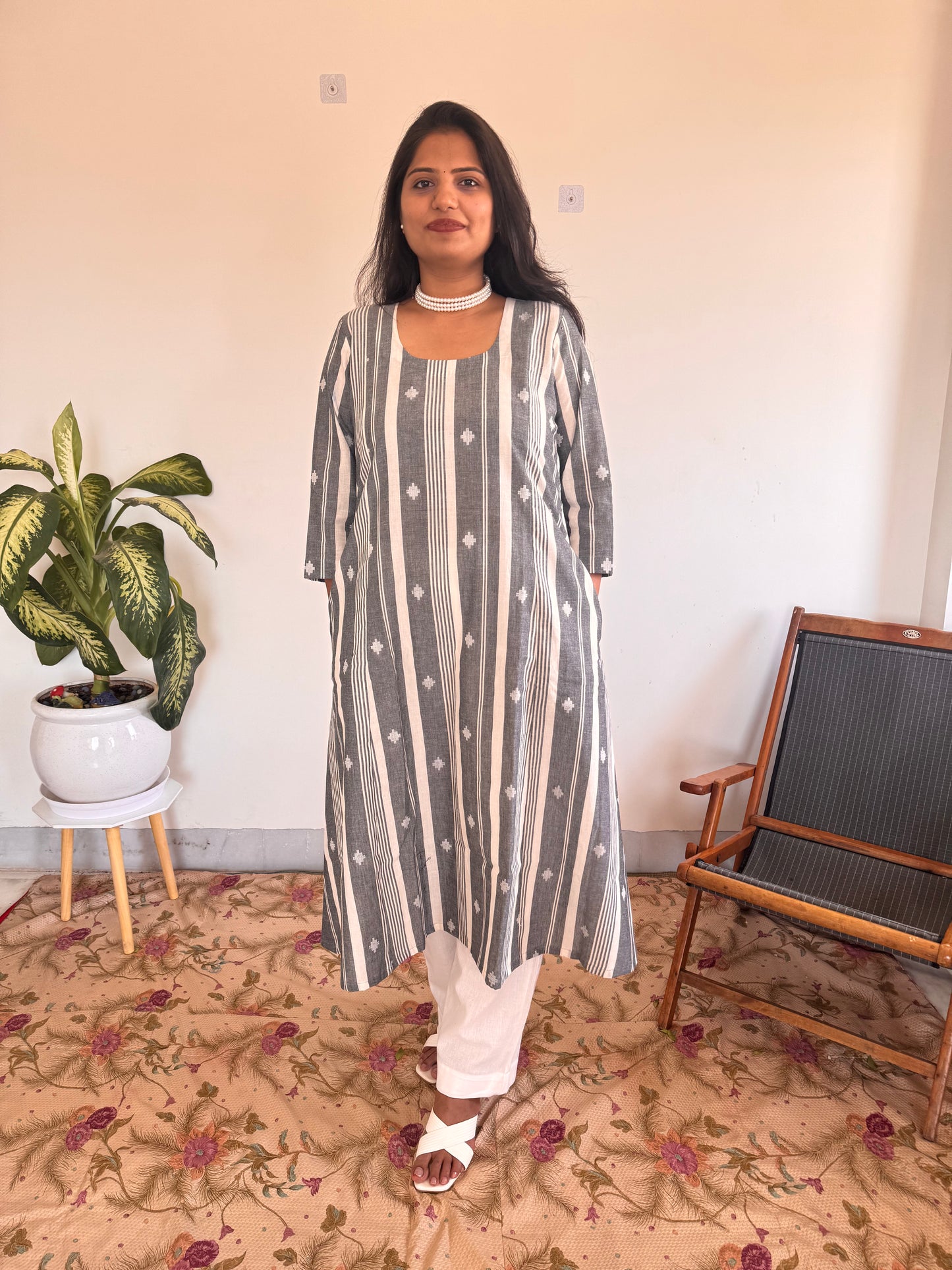Grey Stripe Buti Kurta