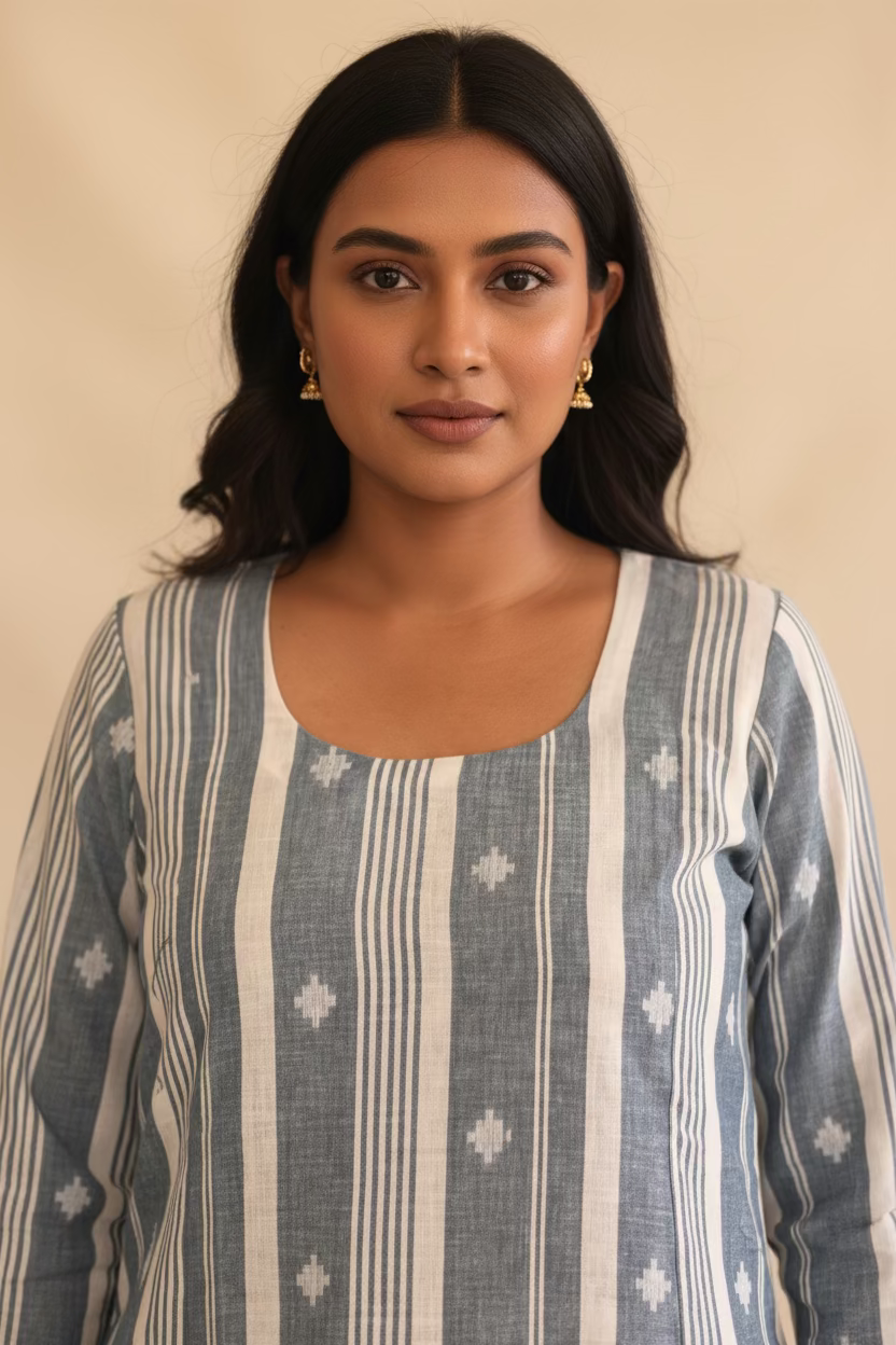 Powder Blue Stripe Buti Kurta
