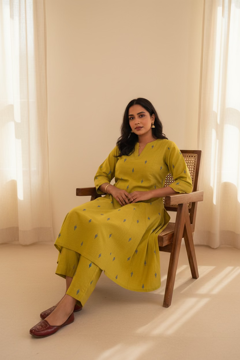 Mustard Green Motif Co-Ord Set