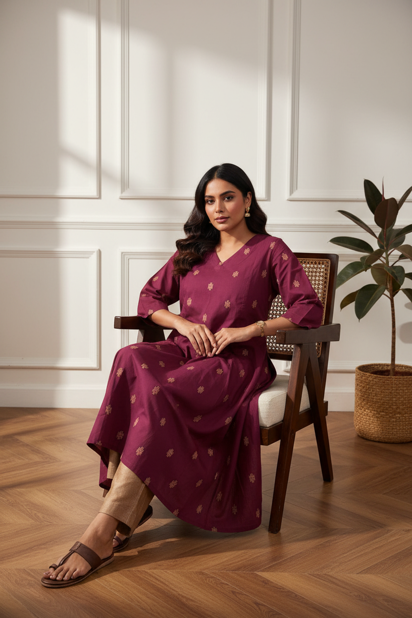 Wine & Camel Plus Kurta Set