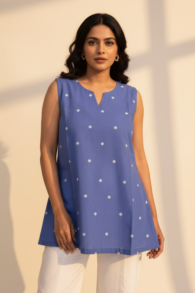 Blue Polka Short Kurti