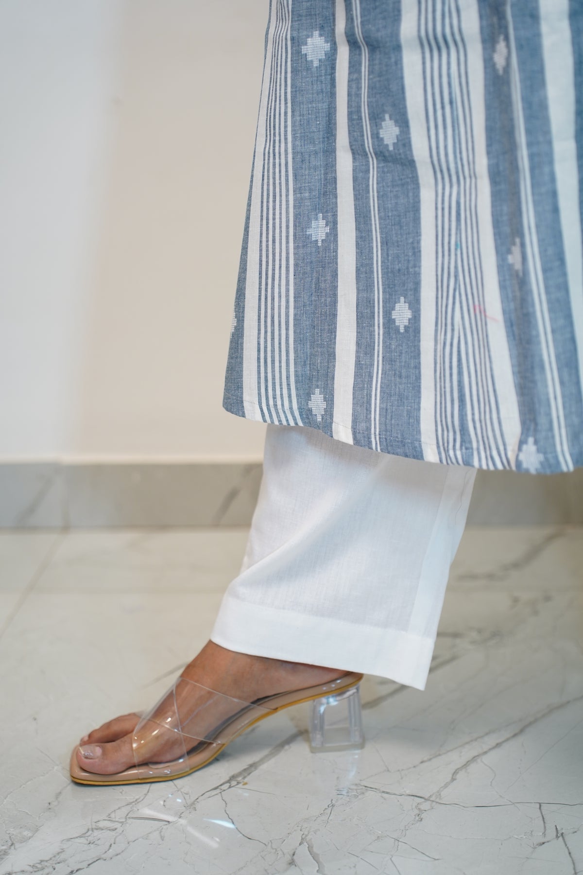 Powder Blue Stripe Buti Kurta Set