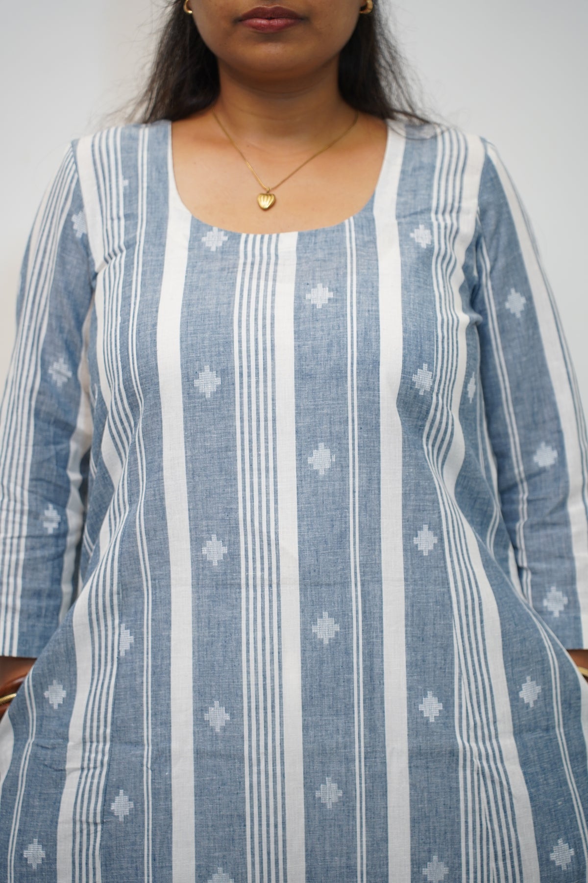 Powder Blue Stripe Buti Kurta Set