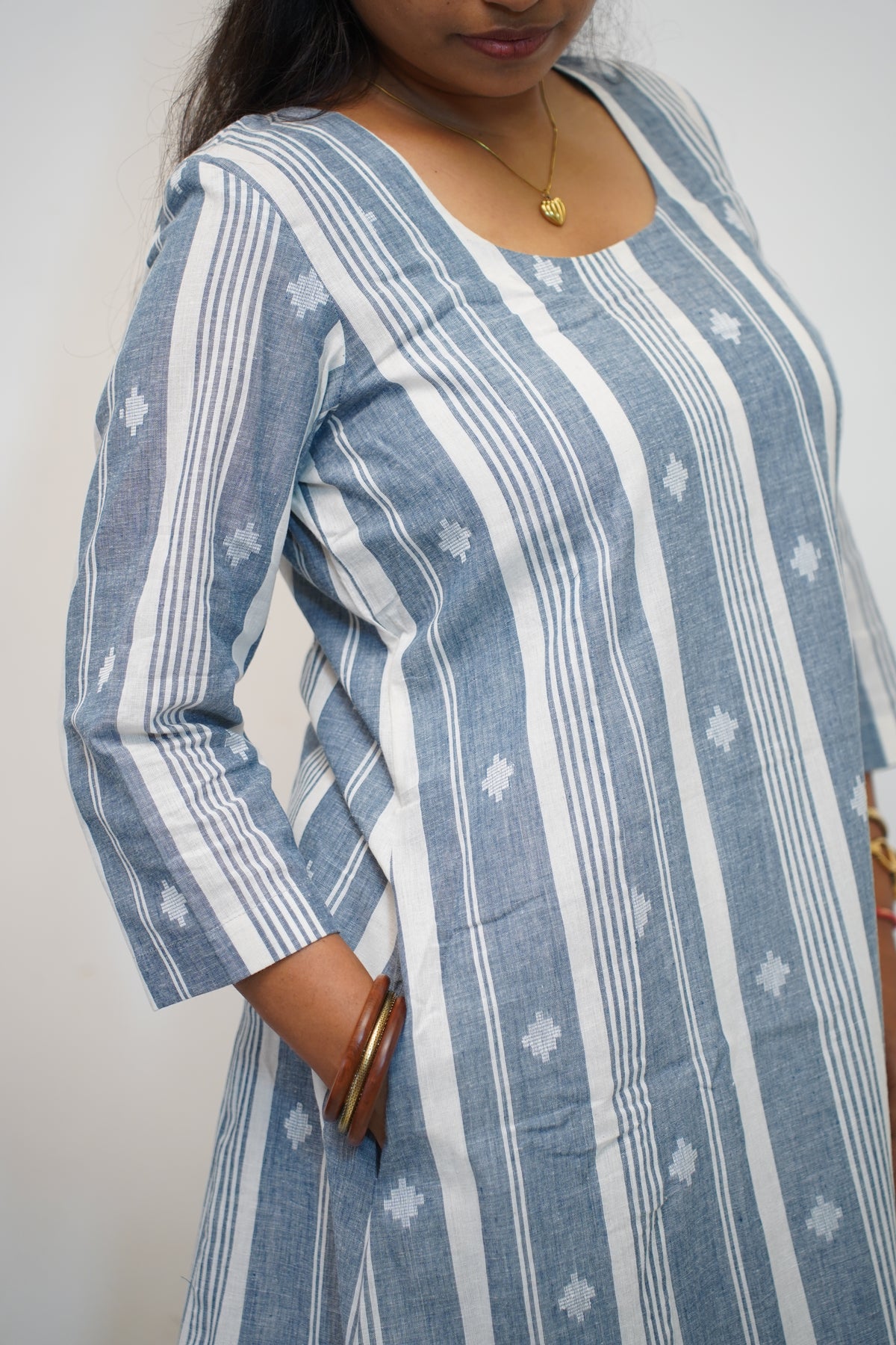 Powder Blue Stripe Buti Kurta Set