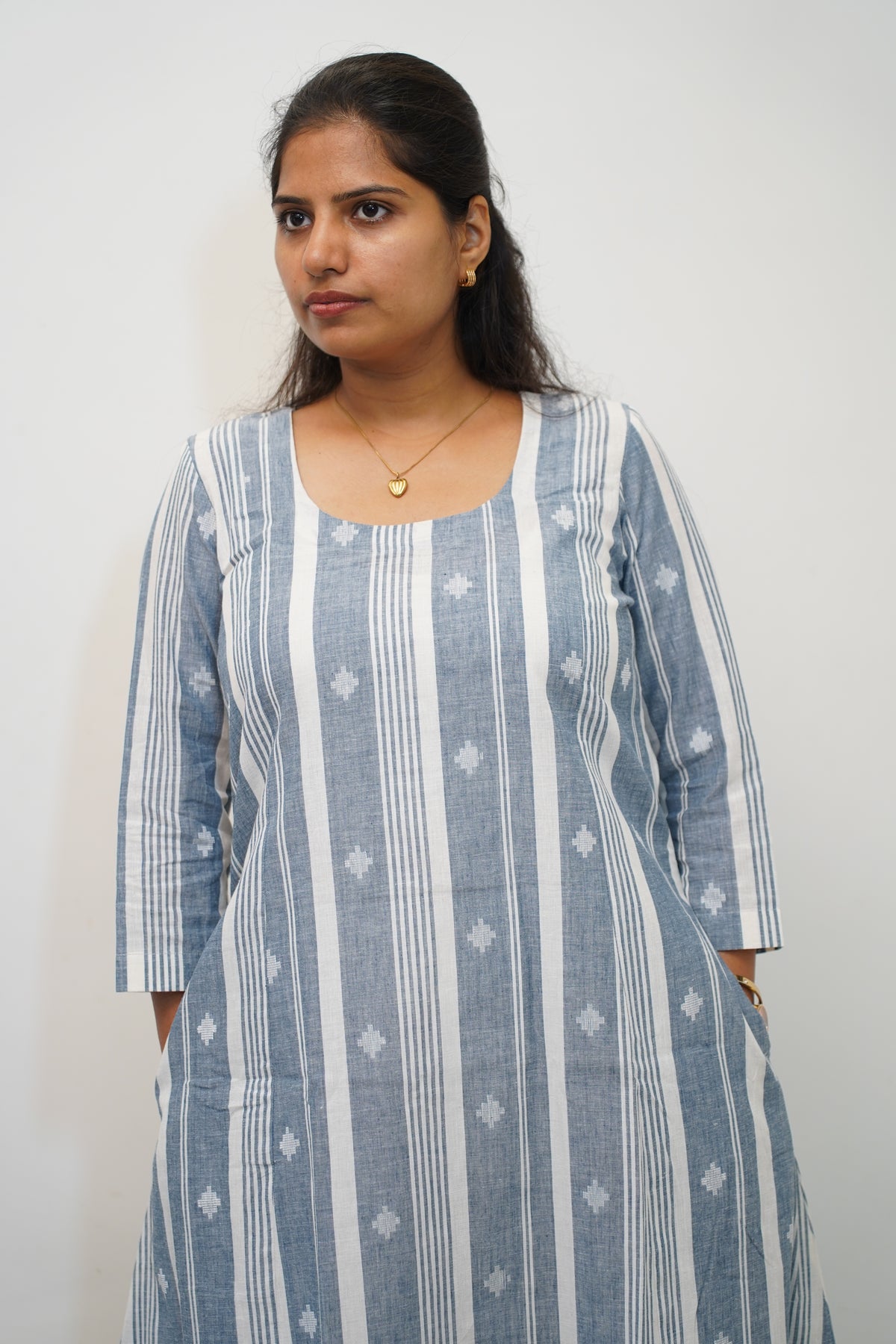 Powder Blue Stripe Buti Kurta Set