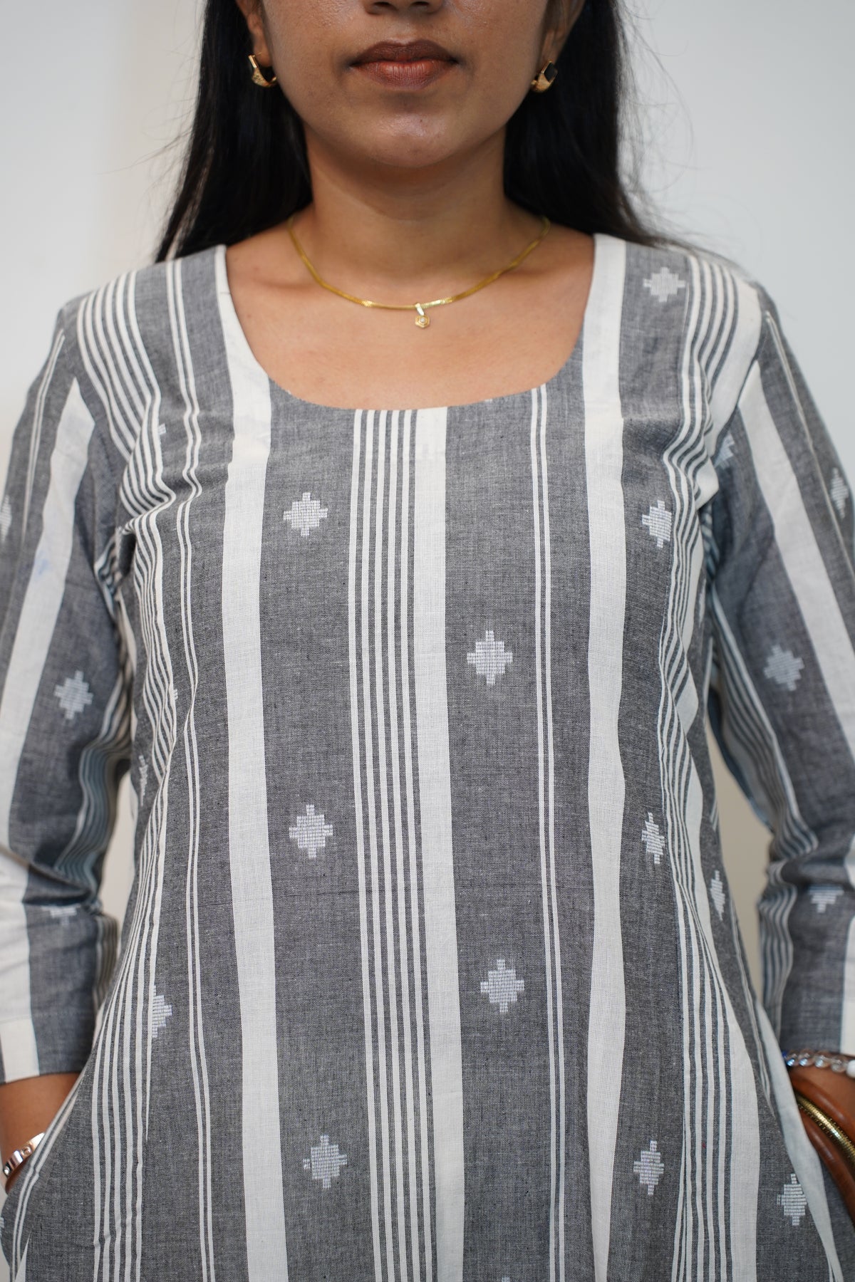 Grey Stripe Buti Kurta Set
