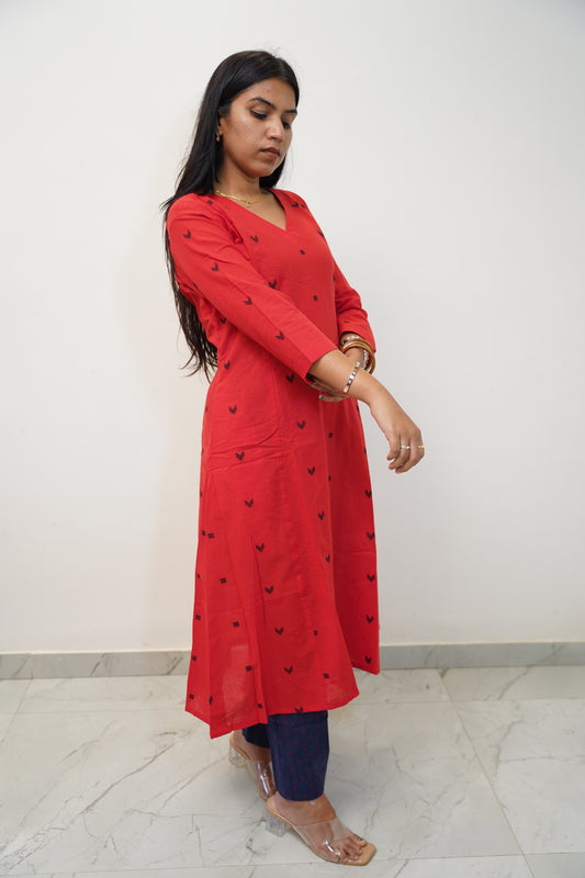 Red Chevron Kurta Set