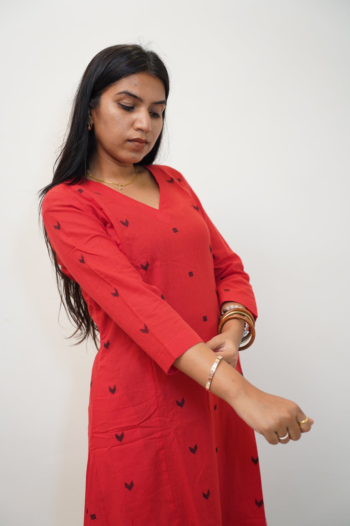 Red Chevron Kurta Set