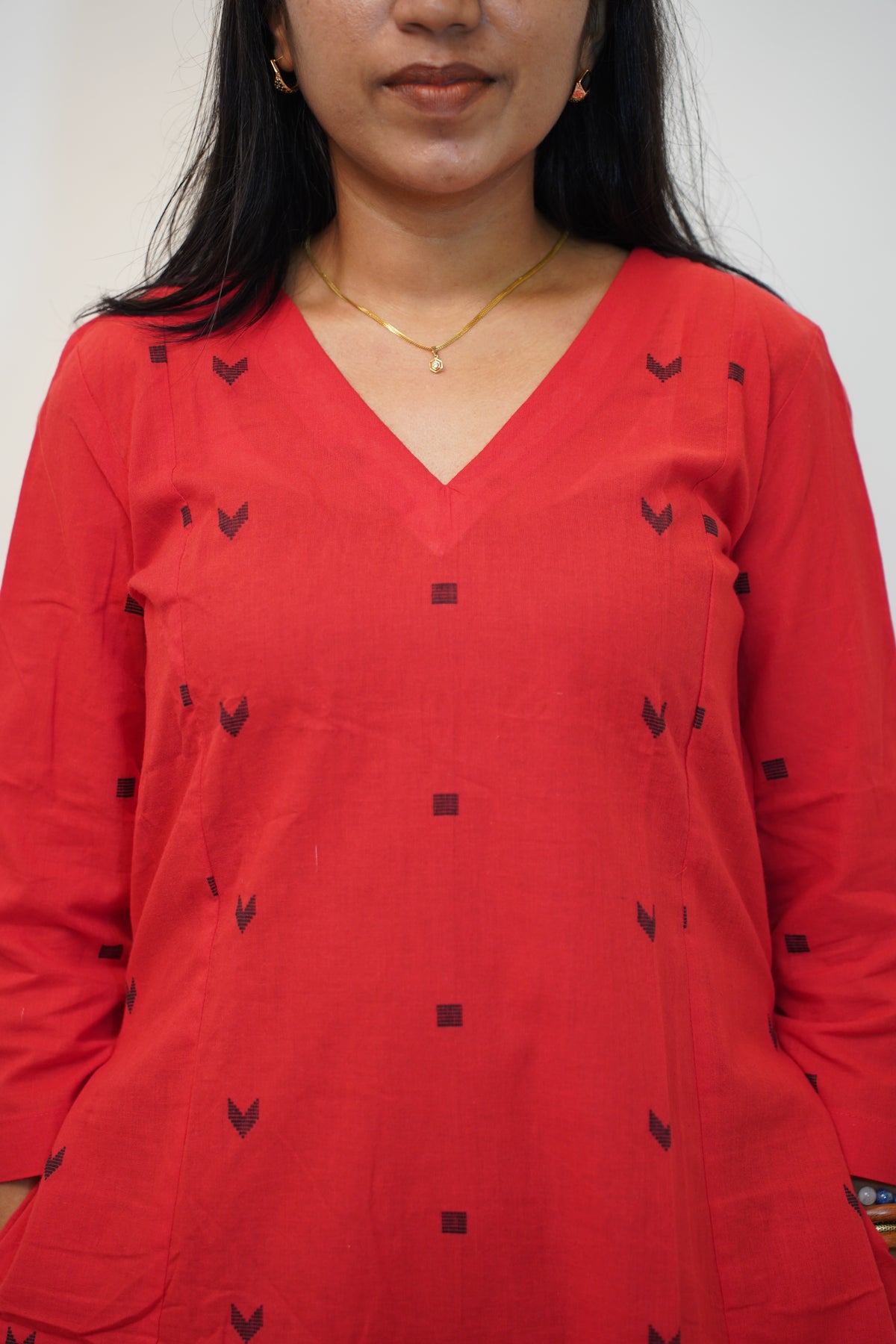 Red Chevron Kurta Set