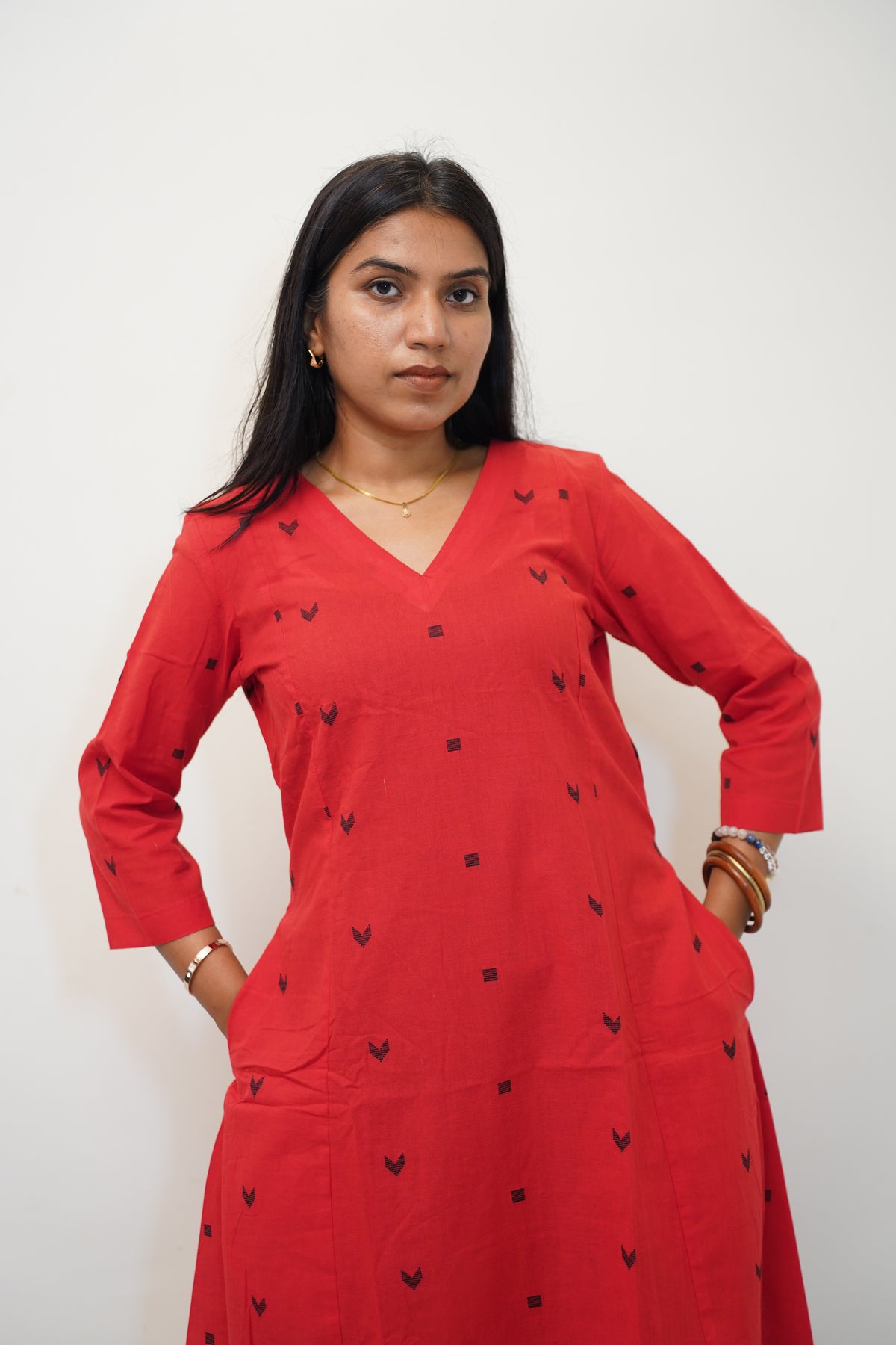 Red Chevron Kurta Set