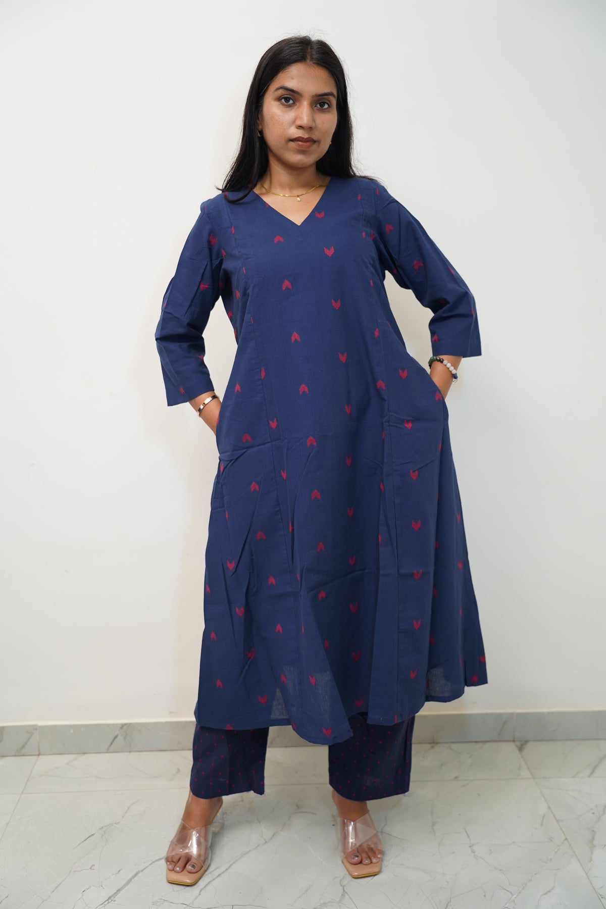 Navy Chevron Kurta Set