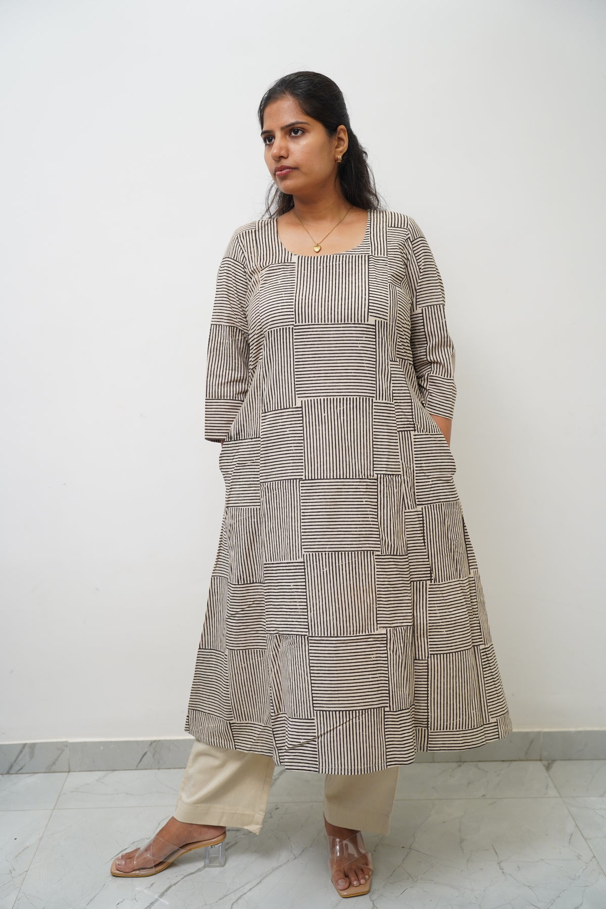Black Grid Stripe Kurta Set