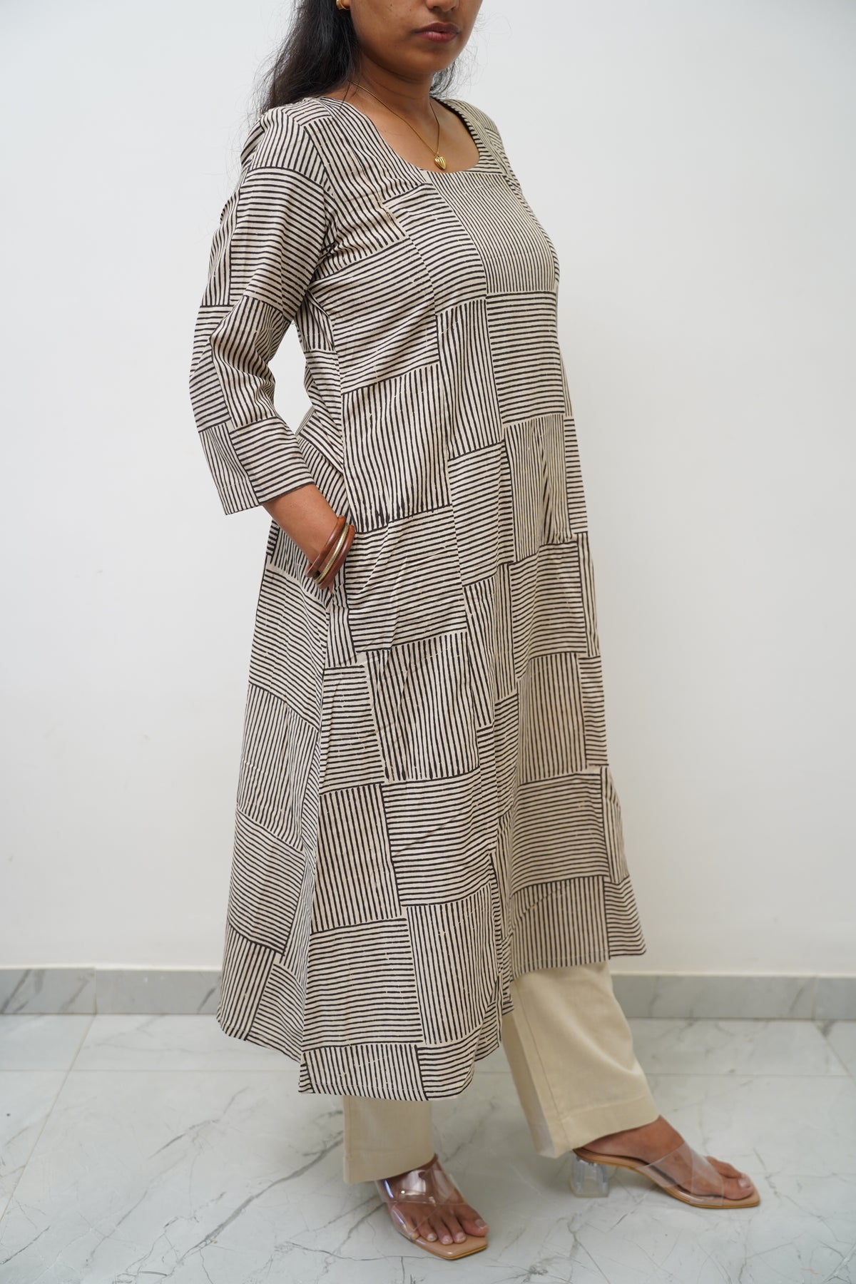 Black Grid Stripe Kurta Set