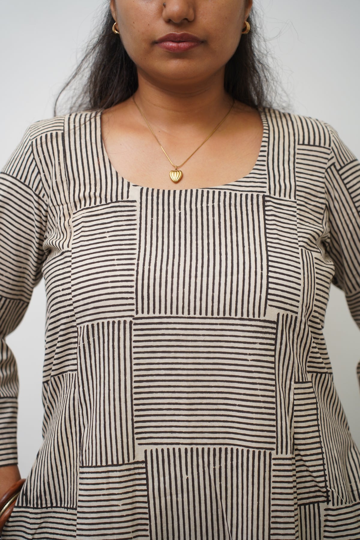 Black Grid Stripe Kurta Set
