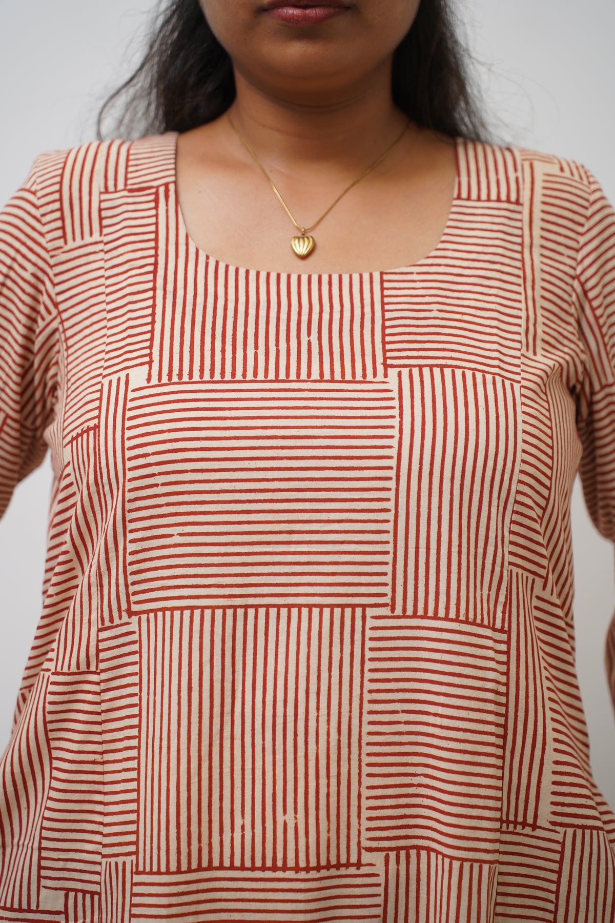 Red Grid Stripe Kurta Set