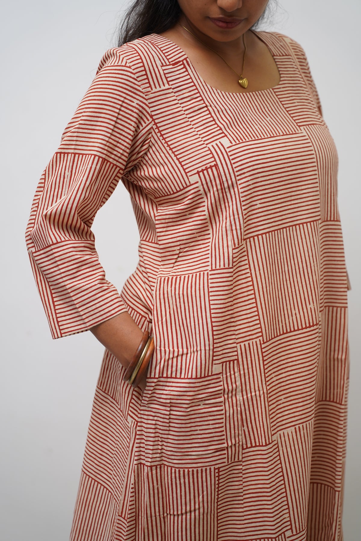 Red Grid Stripe Kurta Set