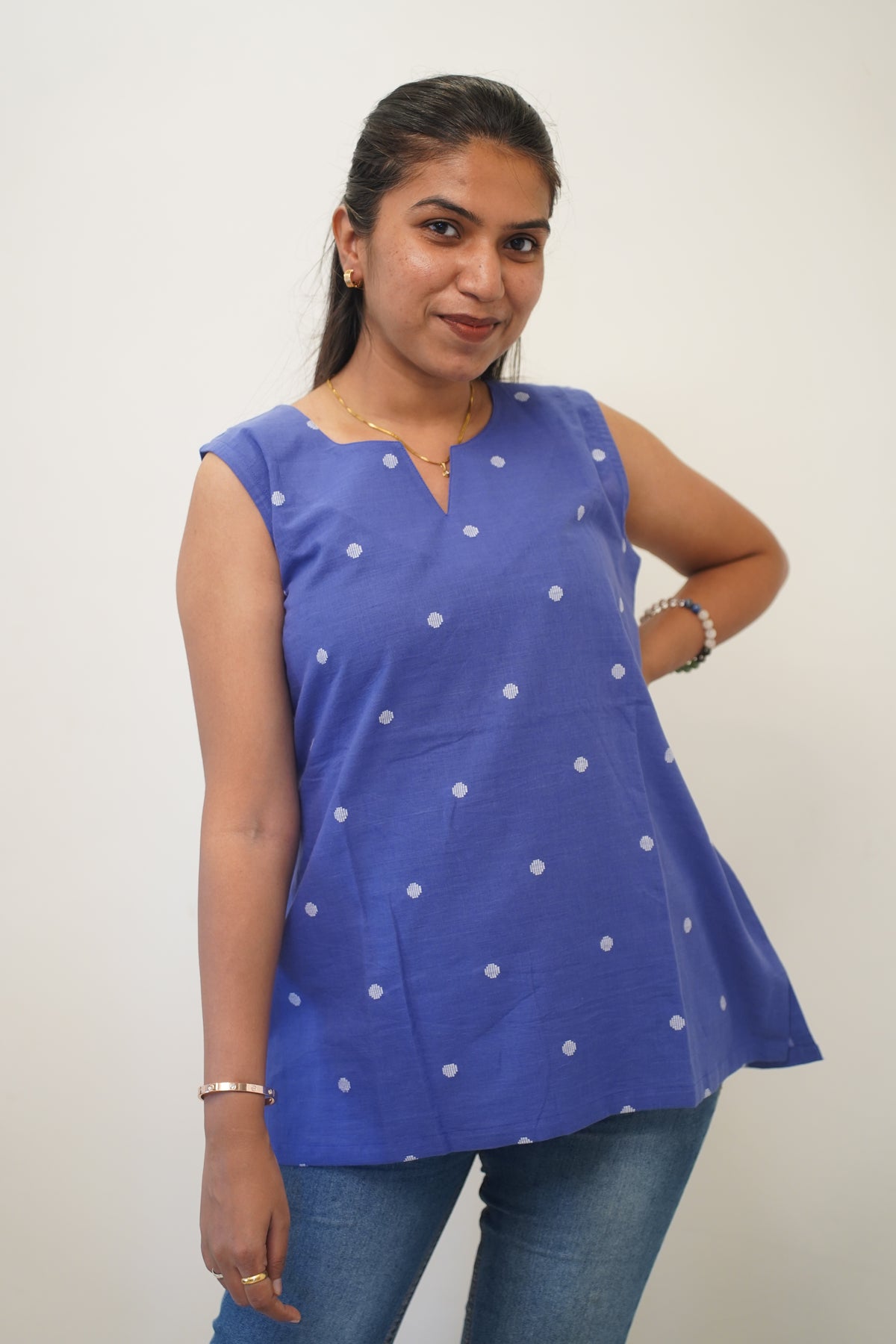 Blue Polka Short Kurti