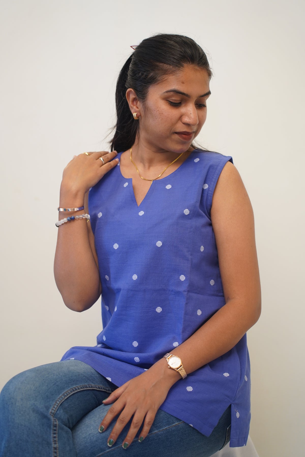Blue Polka Short Kurti