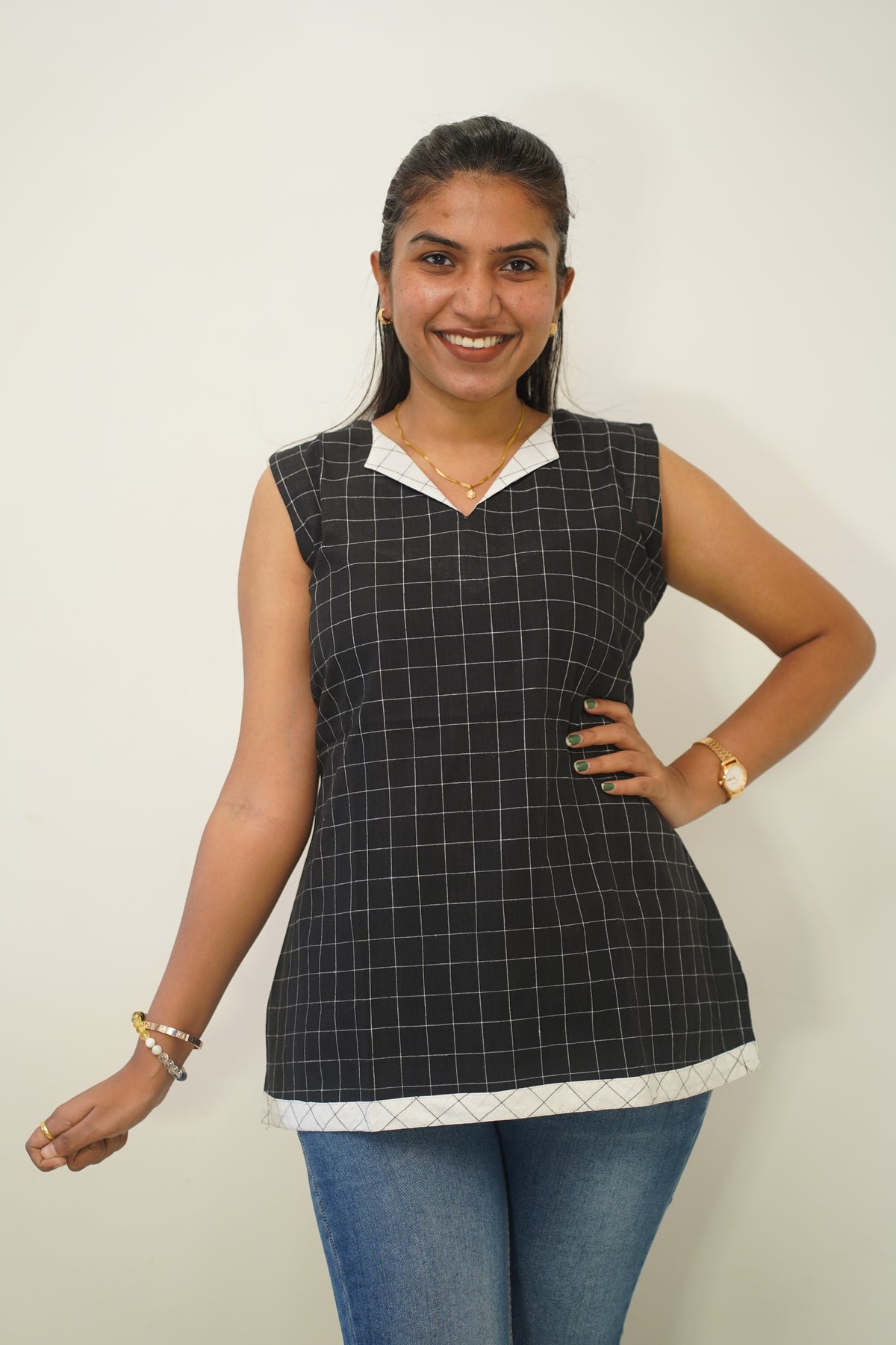 Black Checks Short Kurti