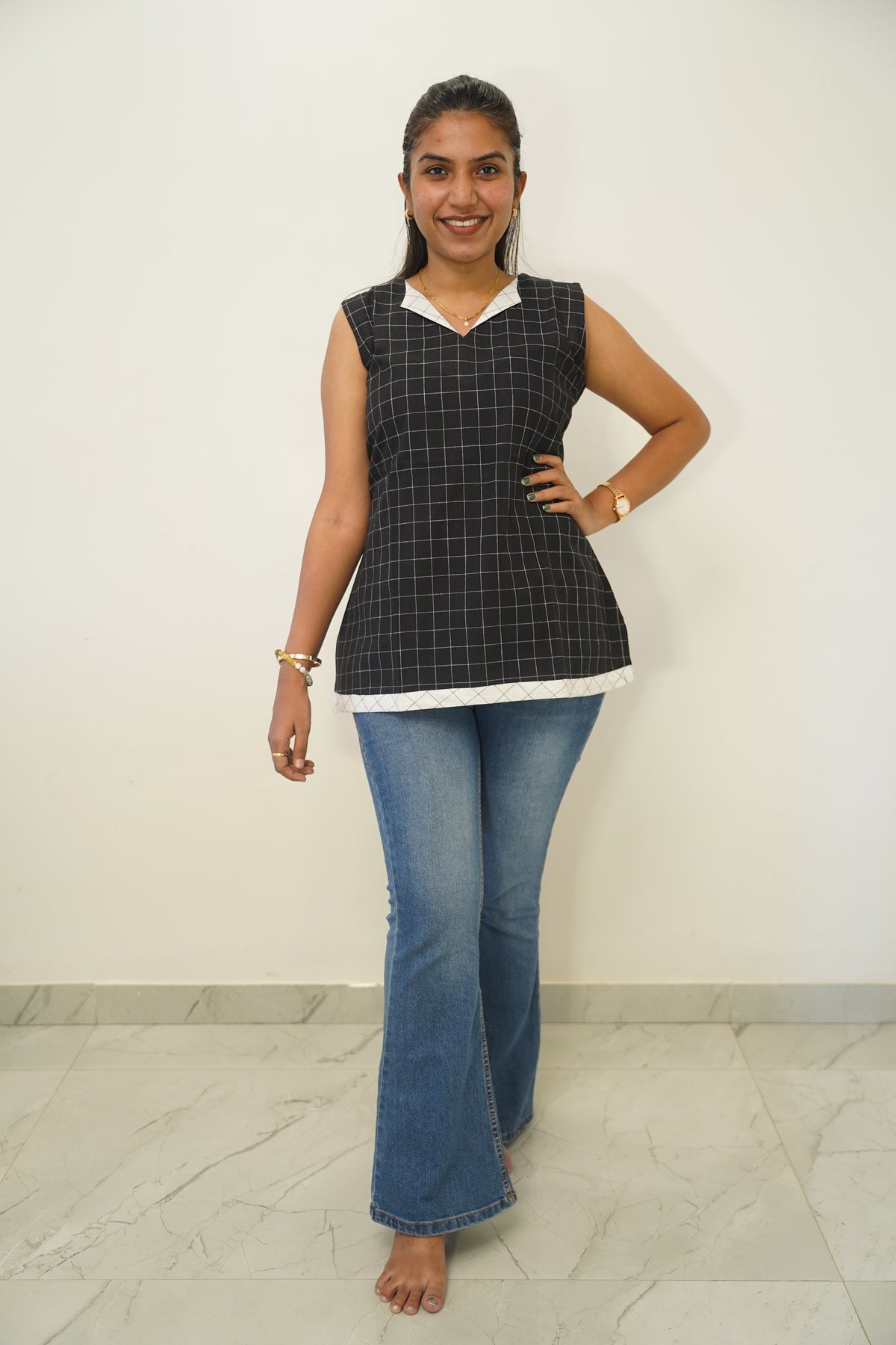 Black Checks Short Kurti