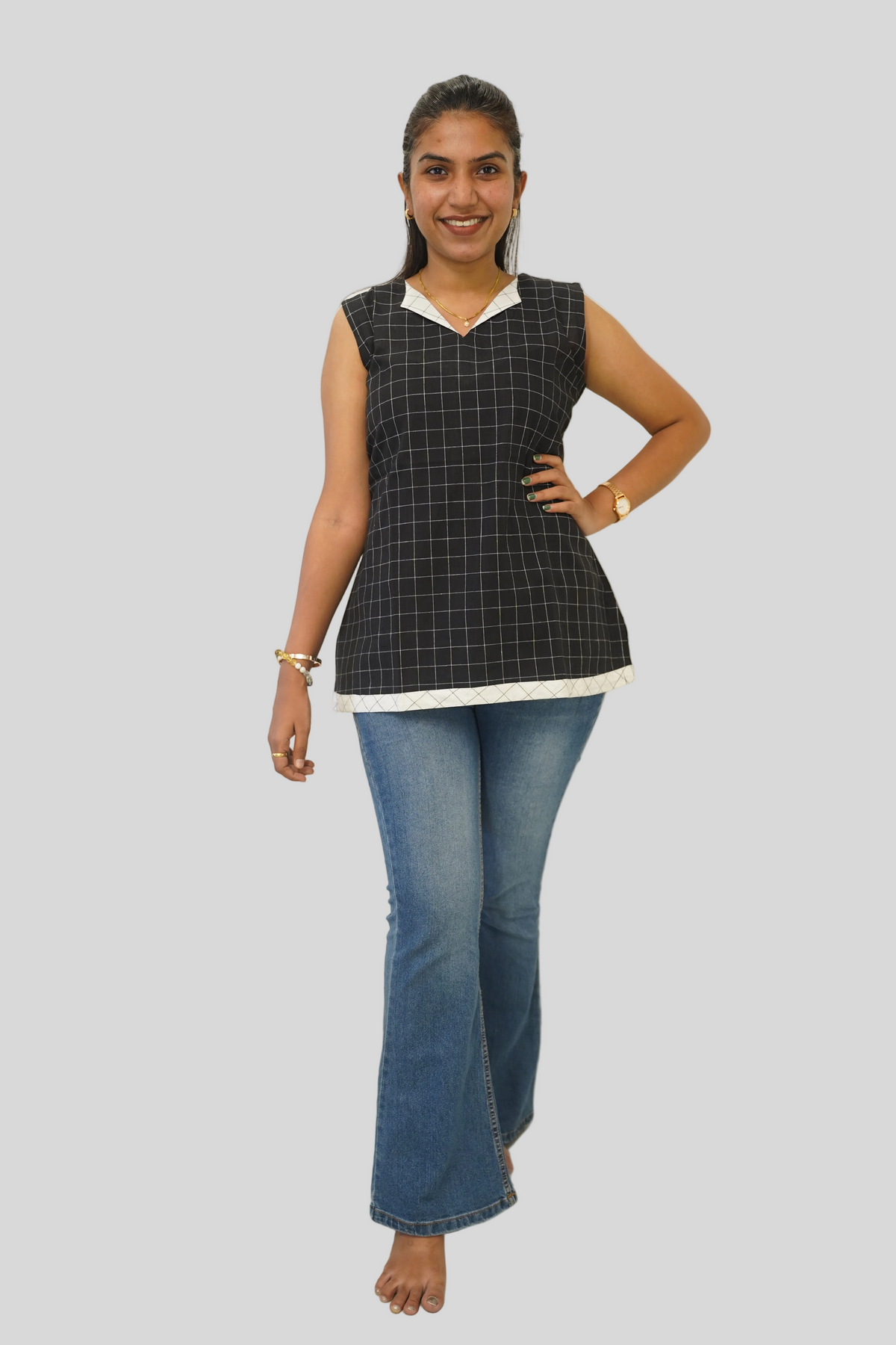 Black Checks Short Kurti