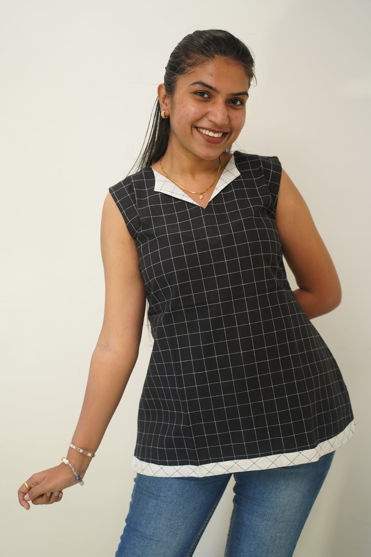 Black Checks Short Kurti