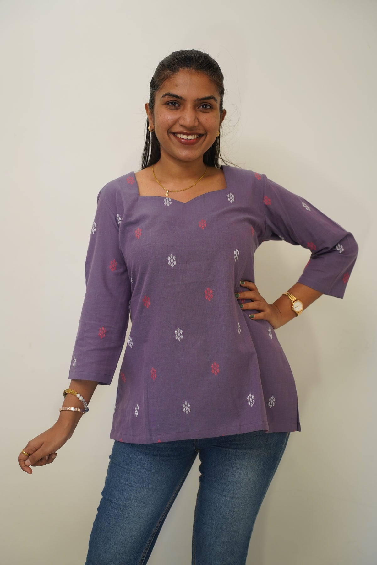 Lavender Floral Short Kurti
