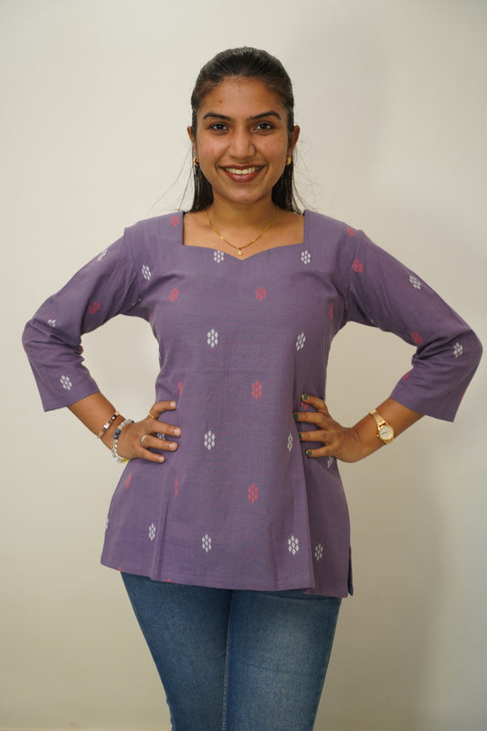 Lavender Floral Short Kurti