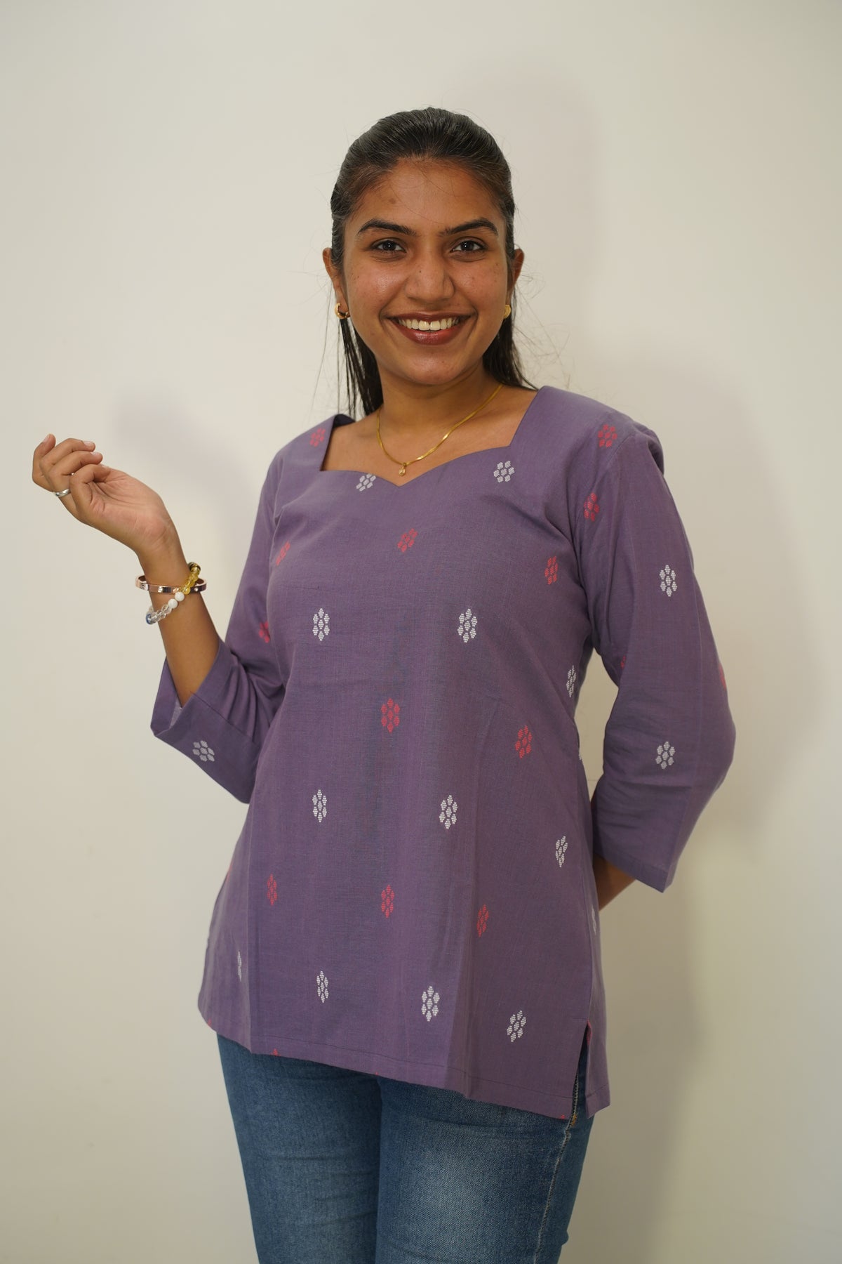 Lavender Floral Short Kurti