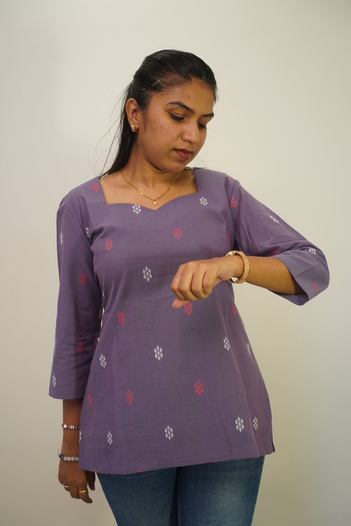 Lavender Floral Short Kurti