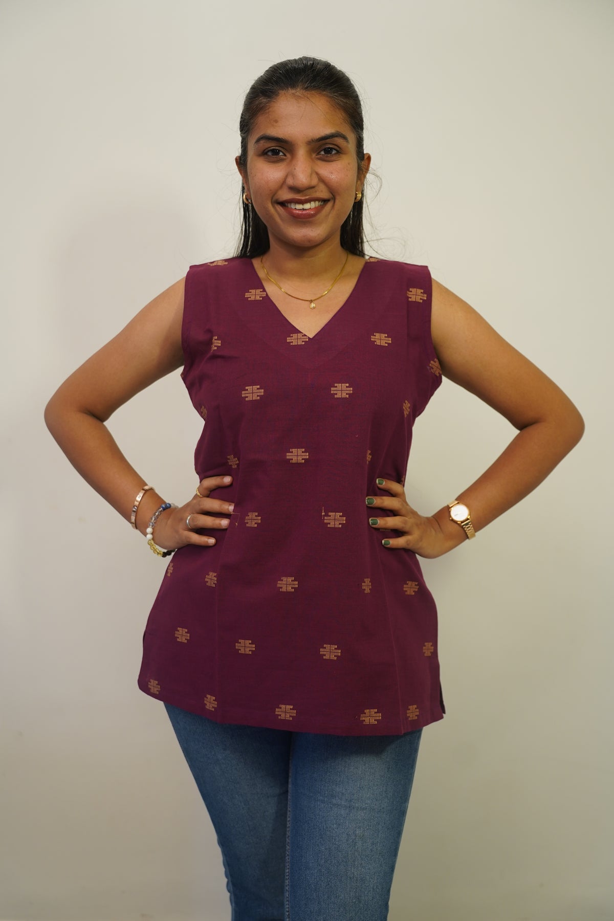 Wine Cross Short Kurti