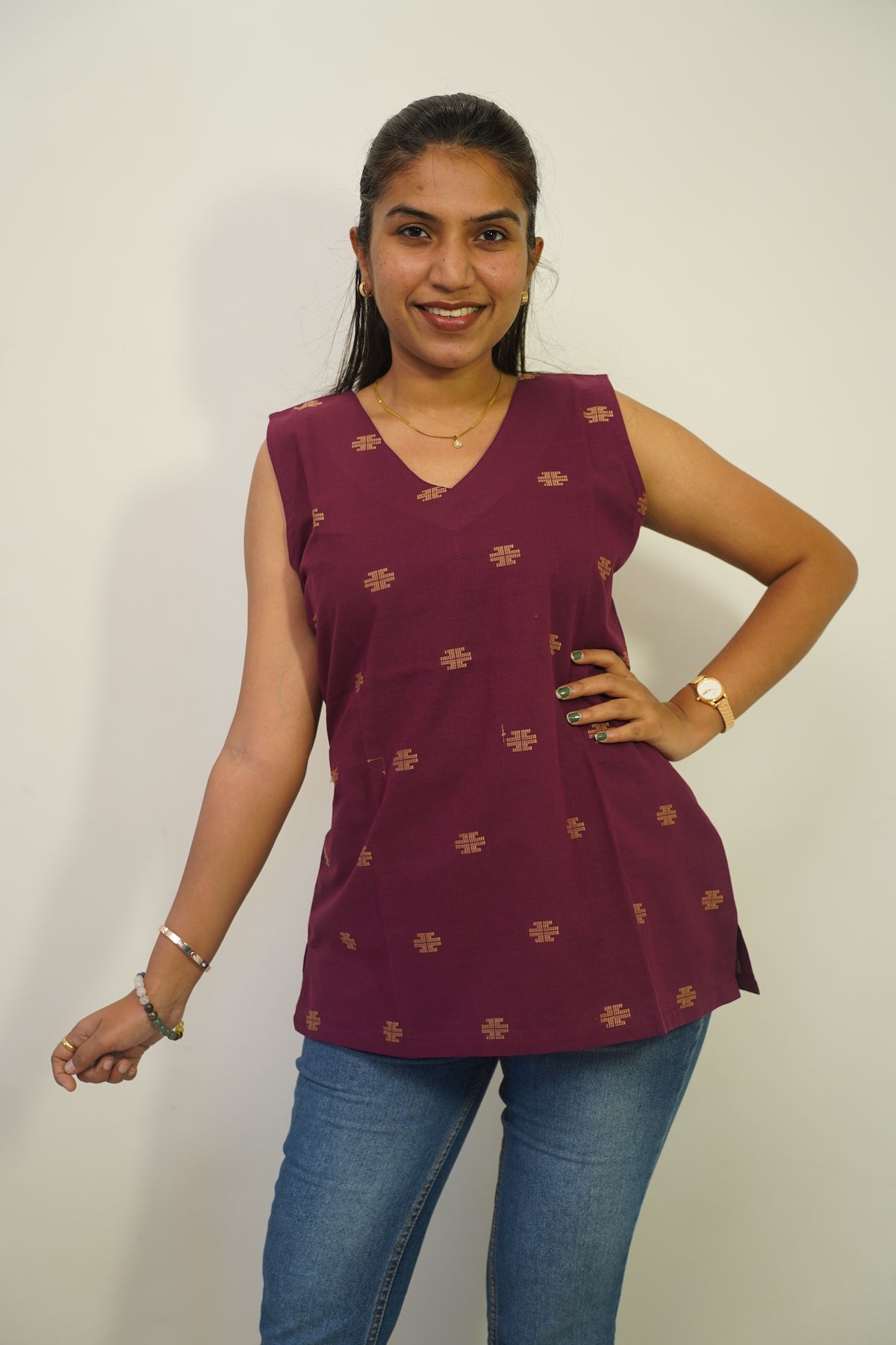 Wine Cross Short Kurti