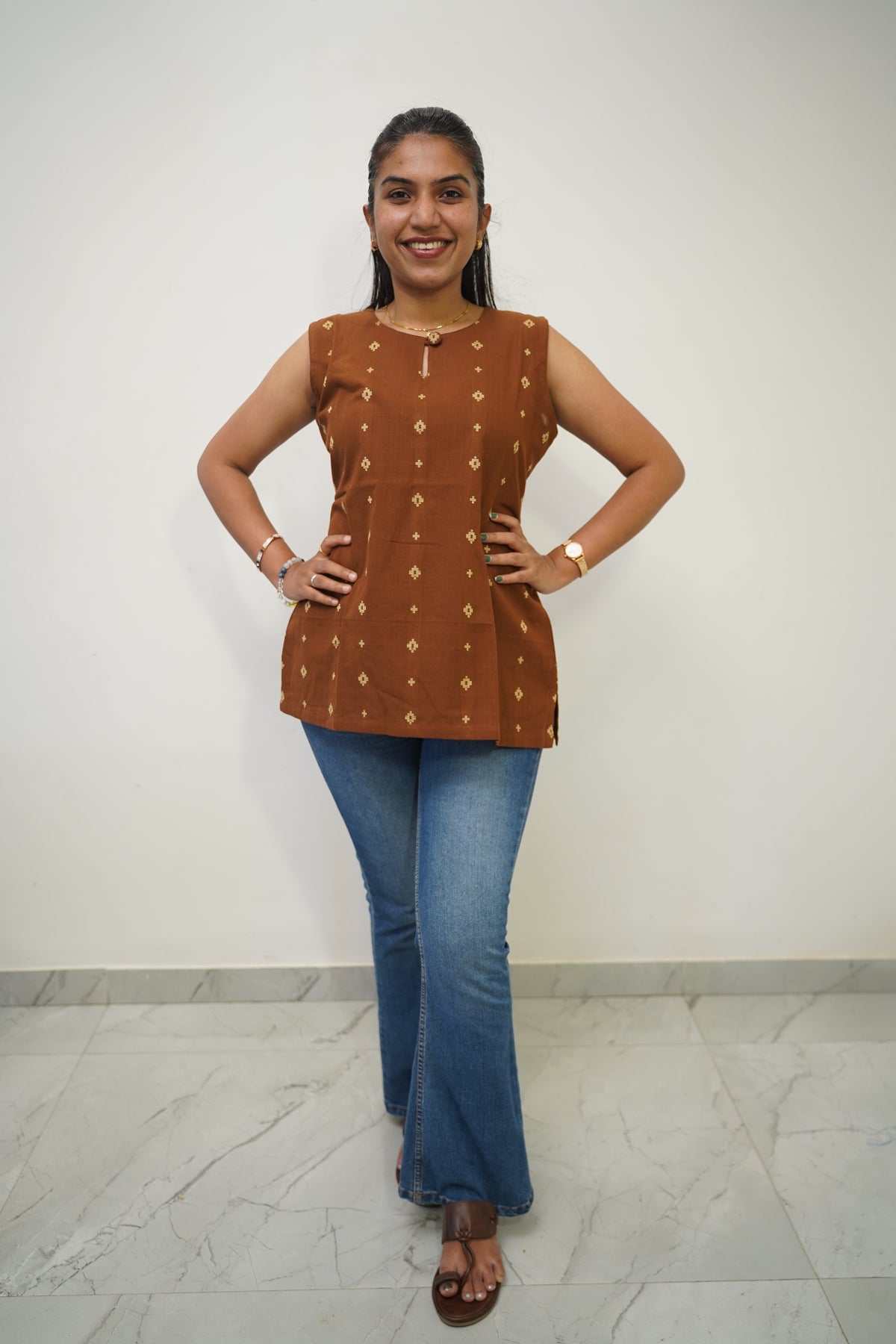 Rust Cross Short Kurti