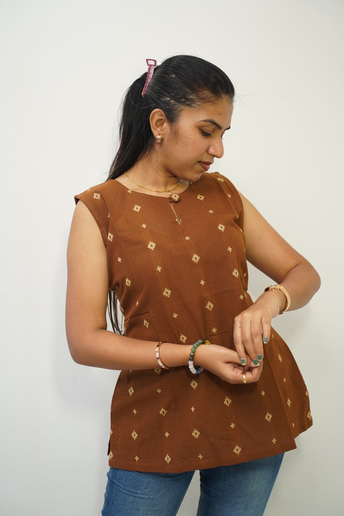 Rust Cross Short Kurti