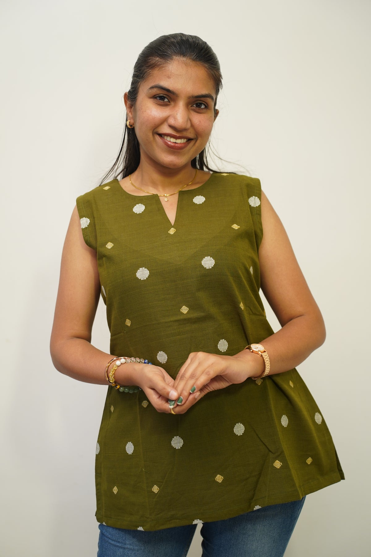 Olive Polka Short Kurti