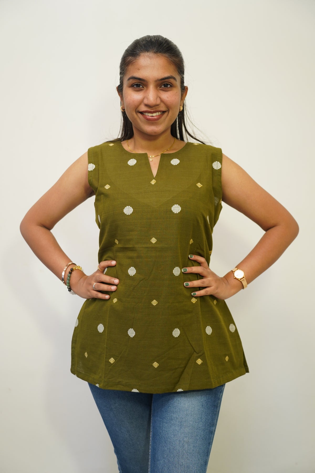 Olive Polka Short Kurti