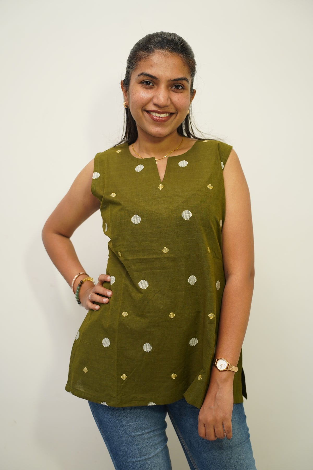 Olive Polka Short Kurti