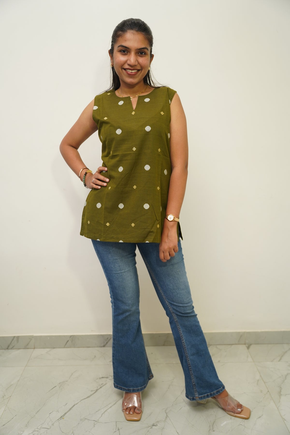 Olive Polka Short Kurti