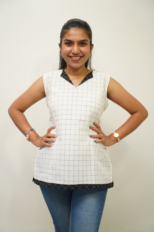 White Checks Short Kurti
