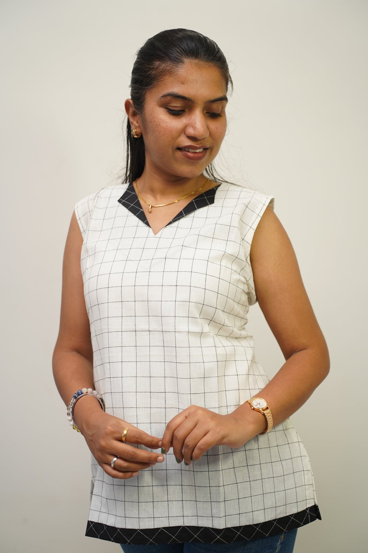 White Checks Short Kurti